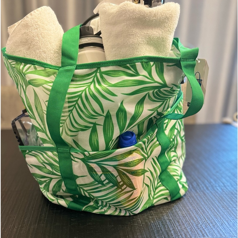 PALM TREE TROPICAL TOTE REUSABLE SHOPPING SWIM BEACH SHOPPING BAG PURSE NWT